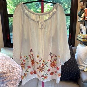 PerSeption Concept White 3/4 Sleeve Ruffled Blouse XL